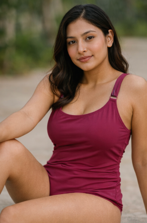 Burgundy Classic One-Piece Swimsuit